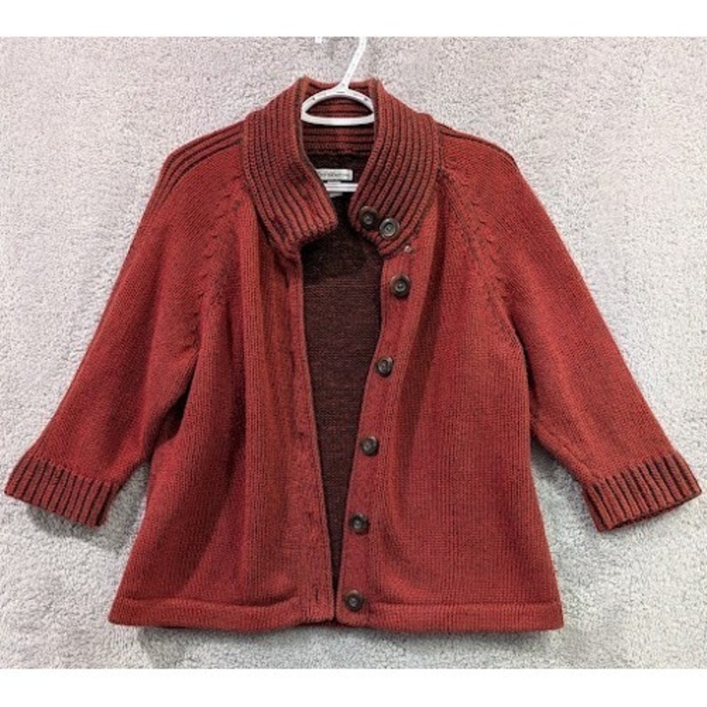 Croft & Barrow 3/4 Sleeve Cotton‎ Chunky Knit Button Up Cardigan Women's XL Rust